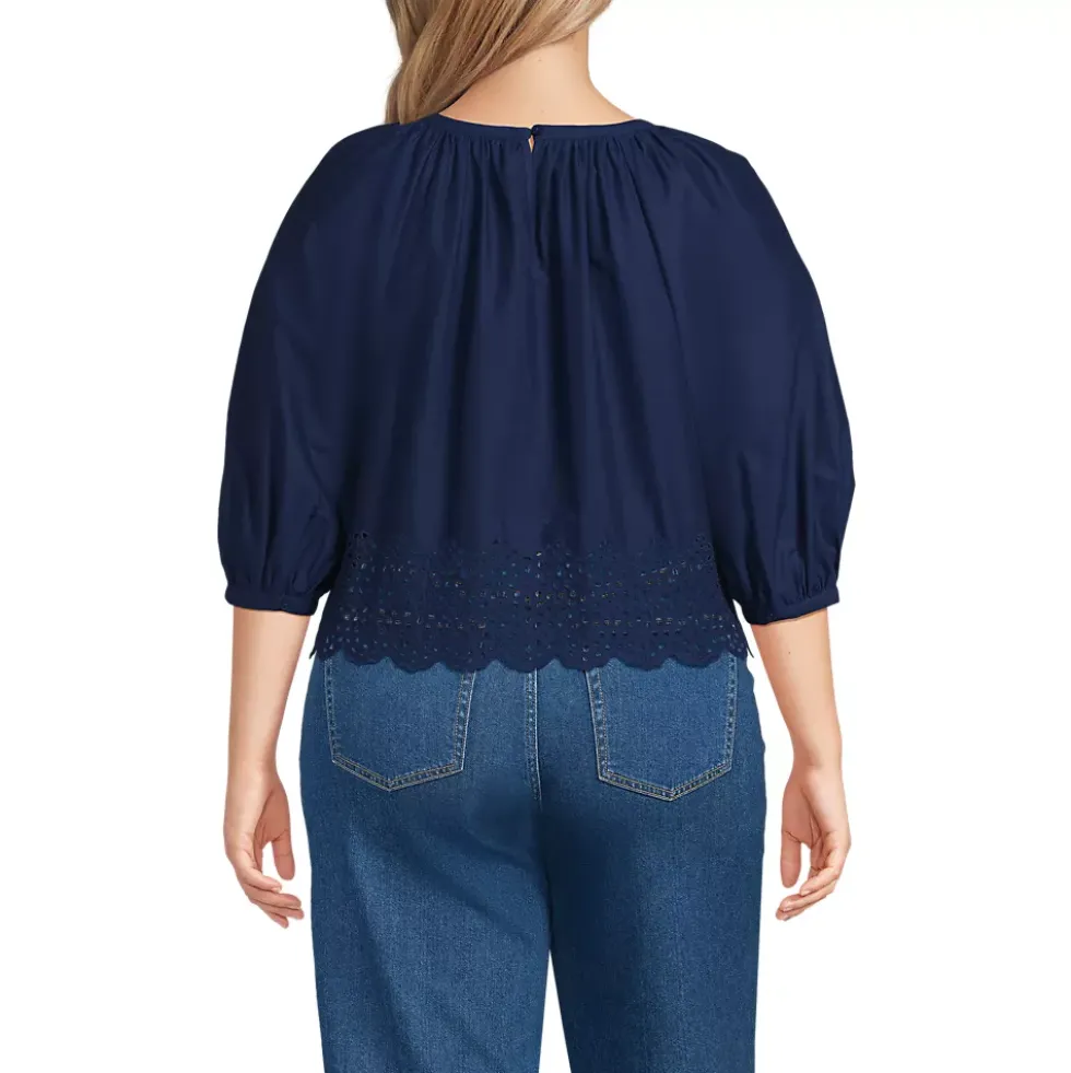 Women's Gathered Eyelet Top