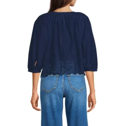 Women's Gathered Eyelet Top