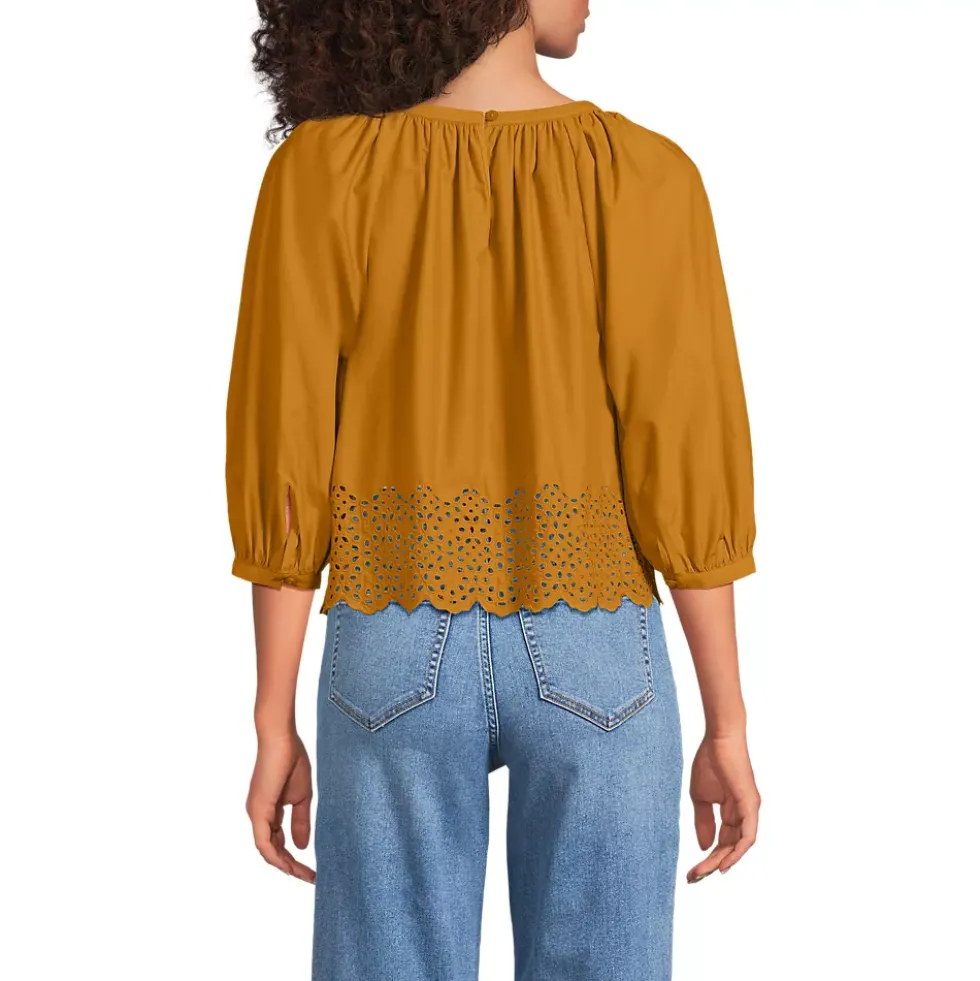 Women's Gathered Eyelet Top