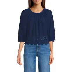Women's Gathered Eyelet Top