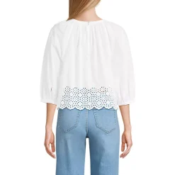 Women's Gathered Eyelet Top