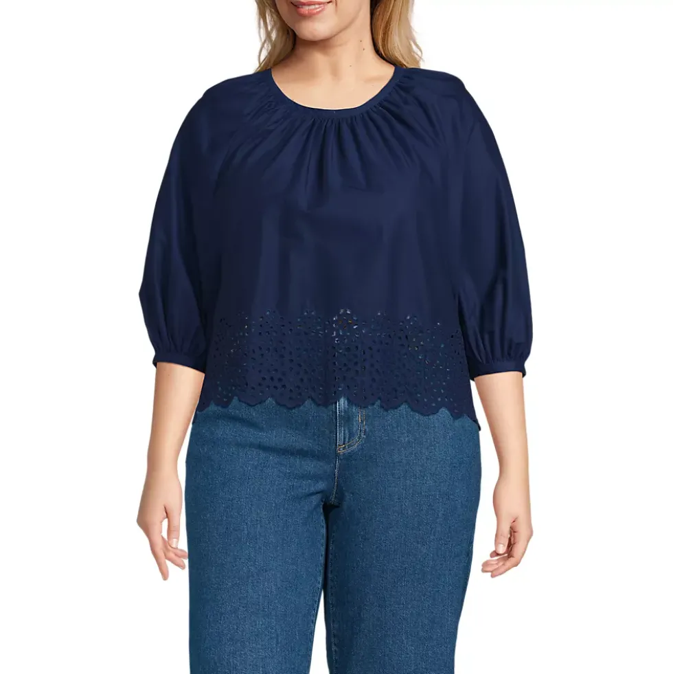 Women's Gathered Eyelet Top