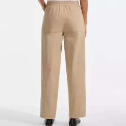 Women's Herringbone Chino High Rise Relaxed Straight Drawstring Ankle Pants