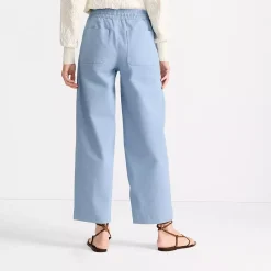 Women's Herringbone Chino High Rise Relaxed Straight Drawstring Ankle Pants