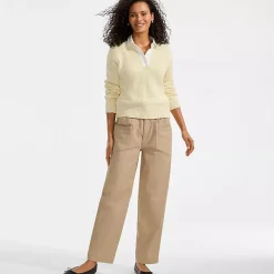 Women's Herringbone Chino High Rise Relaxed Straight Drawstring Ankle Pants