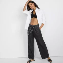 Women's High Ridge Twill Pull On Pleated Wide Leg Pants