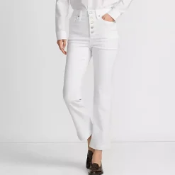 Women's High Rise Denim Button Front Kick Flare Crop Jeans