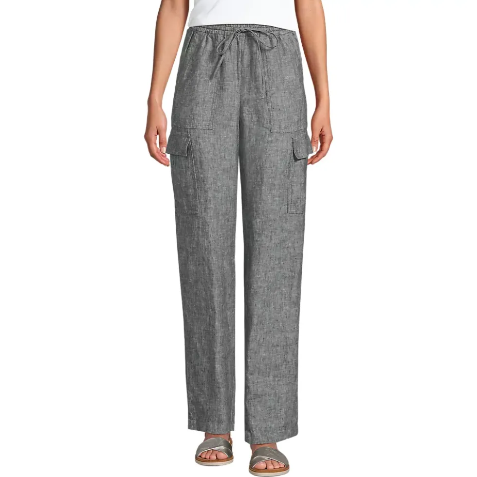 Women's High Rise Drawstring Linen Cargo Pants