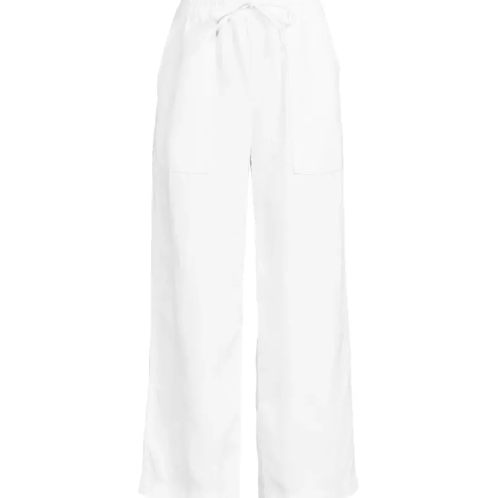 Women's High Rise Drawstring Linen Wide Leg Crop Pants
