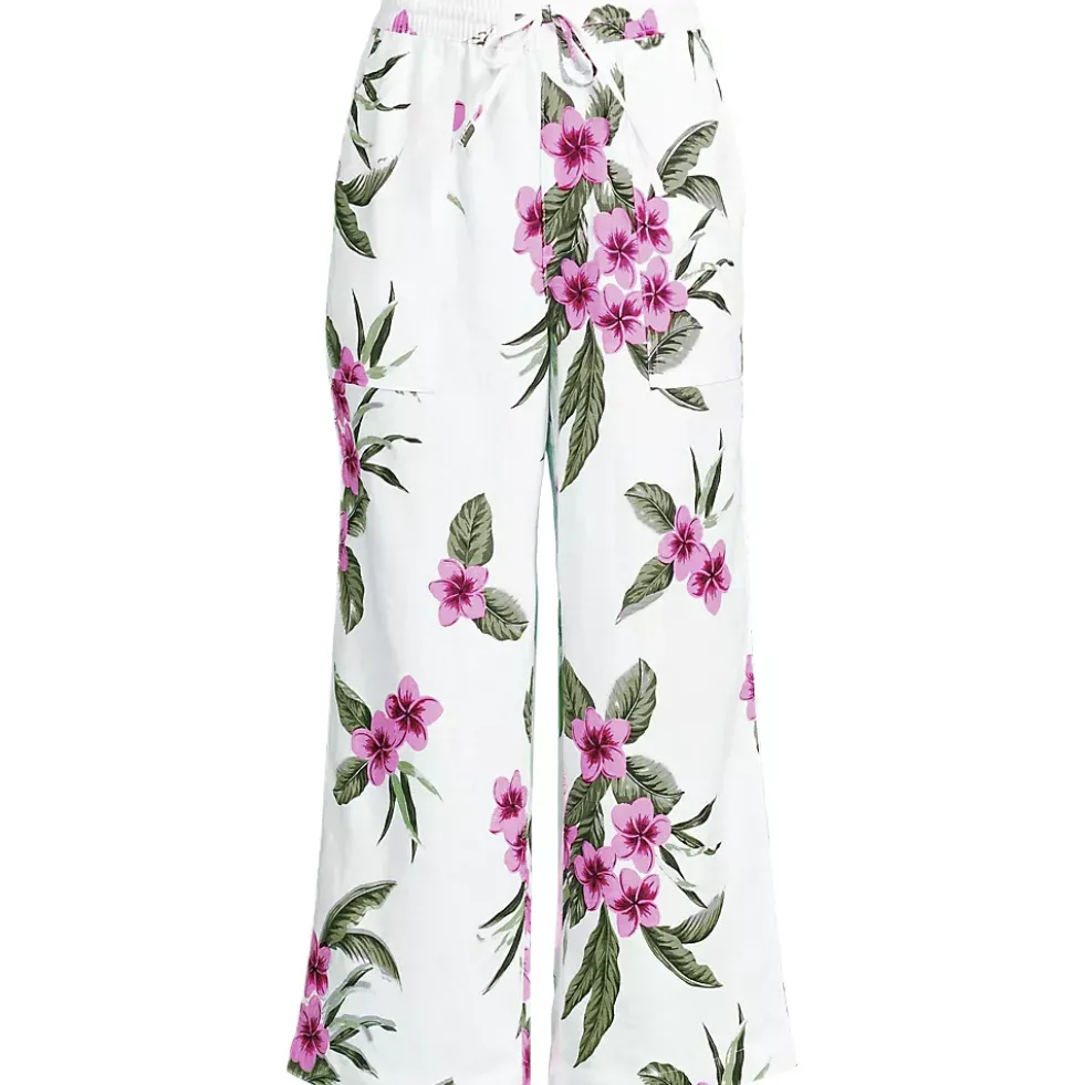 Women's High Rise Drawstring Linen Wide Leg Crop Pants