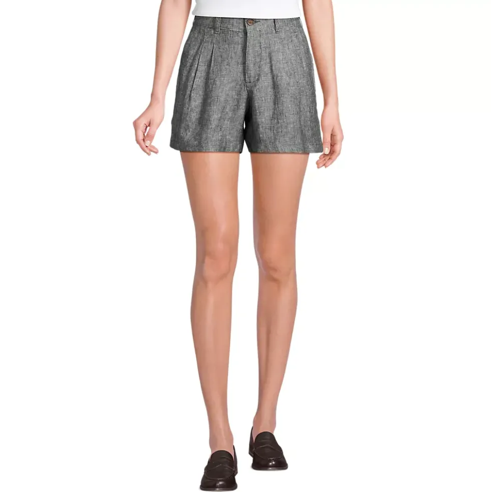 Women's High Rise Pleated A-line 5" Linen Shorts