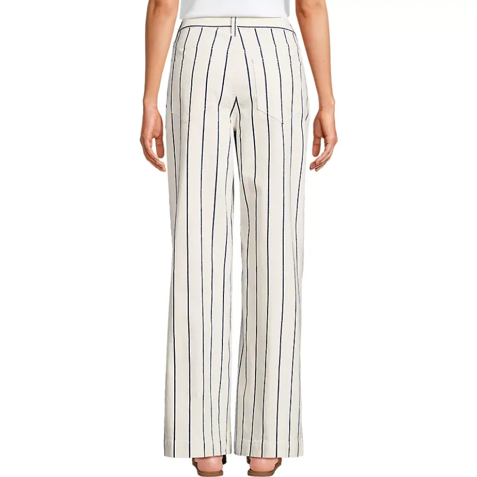 Women's High Rise 5 Pocket Wide Leg Chino Oxford Stripe Pants