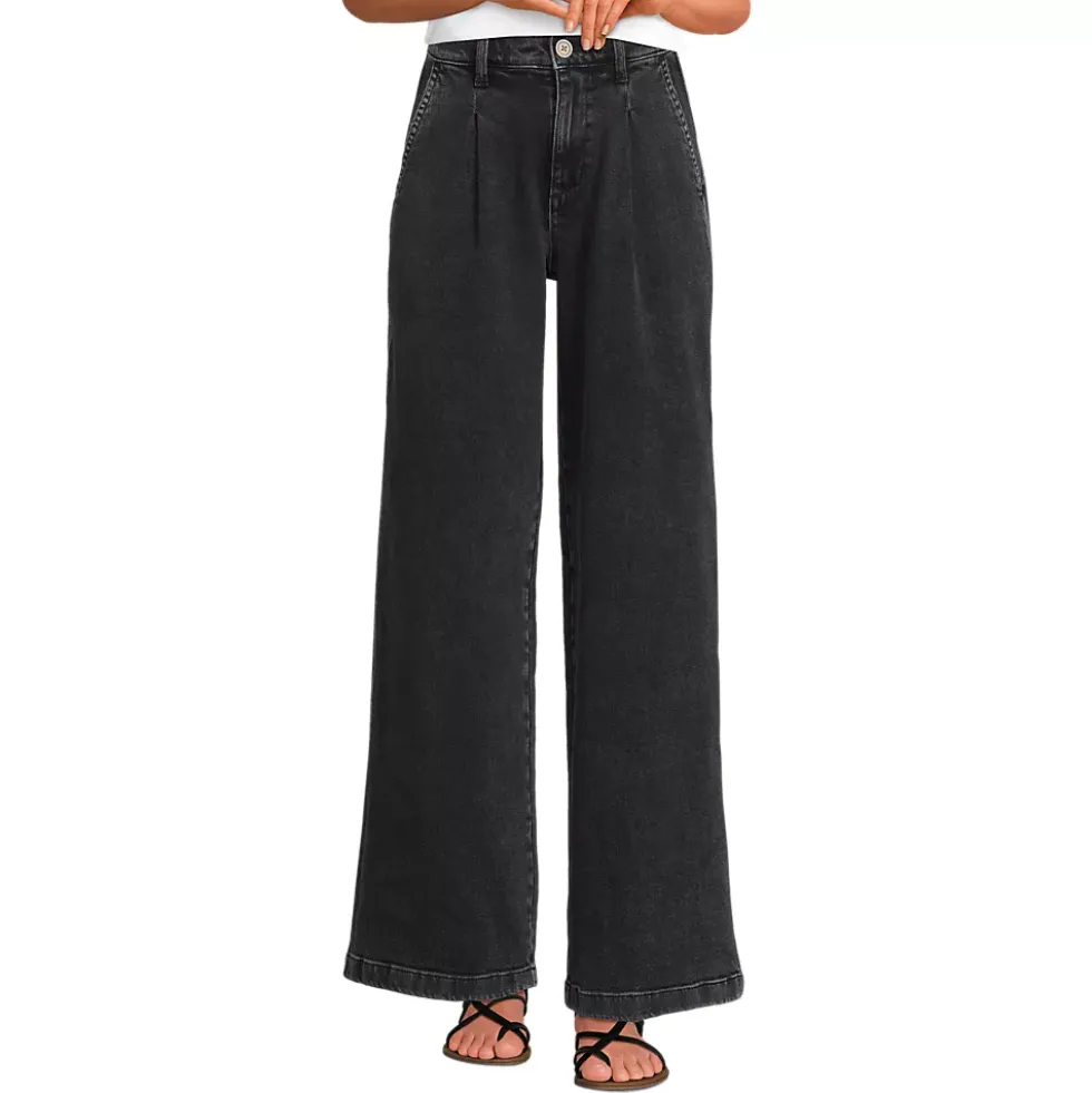 Women's High Rise Soft Denim Pleated Wide Leg Trousers