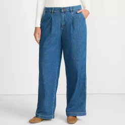Women's High Rise Soft Denim Pleated Wide Leg Trousers