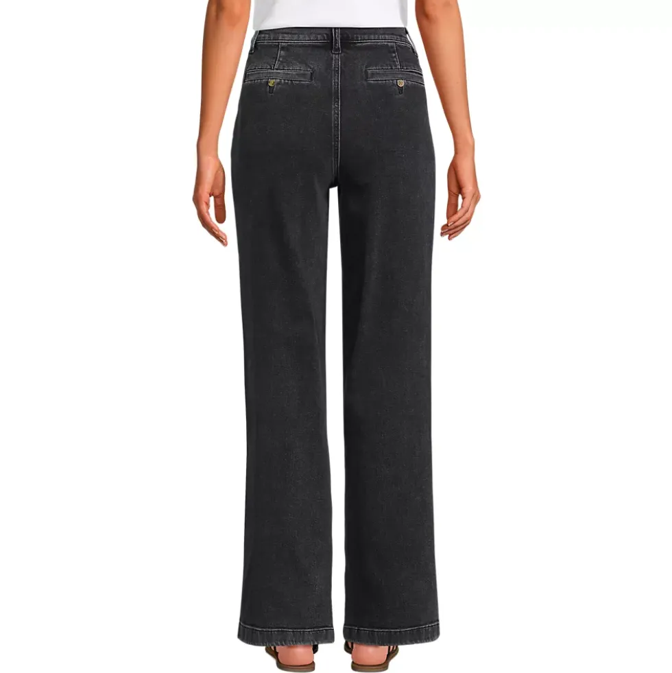 Women's High Rise Soft Denim Pleated Wide Leg Trousers