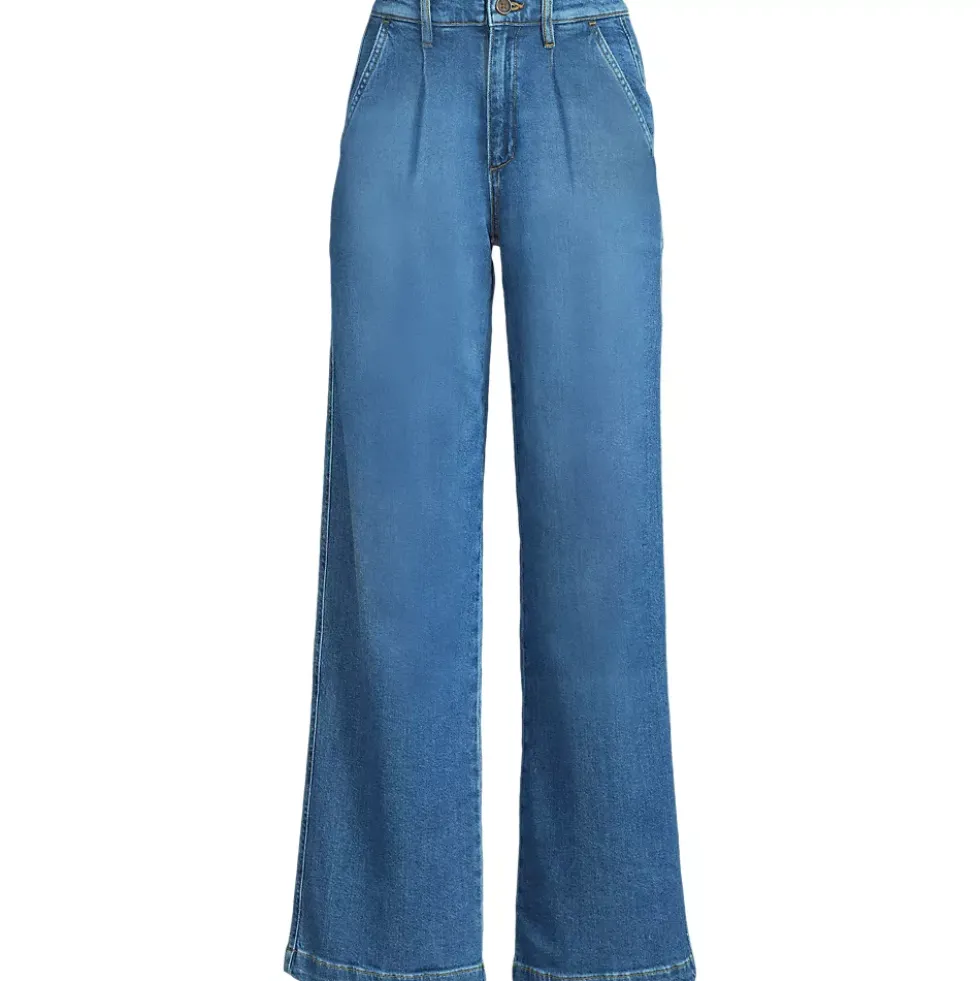 Women's High Rise Soft Denim Pleated Wide Leg Trousers