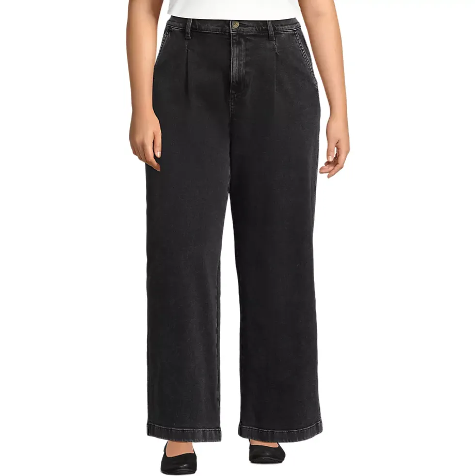 Women's High Rise Soft Denim Pleated Wide Leg Trousers