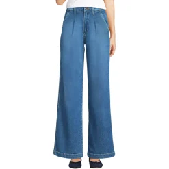 Women's High Rise Soft Denim Pleated Wide Leg Trousers