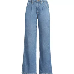 Women's High Rise Soft Denim Pleated Wide Leg Trousers