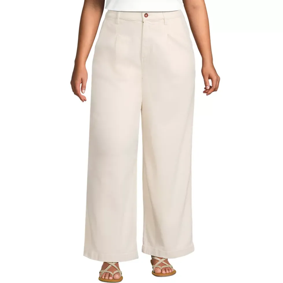 Women's High Rise Soft Denim Pleated Wide Leg Trousers