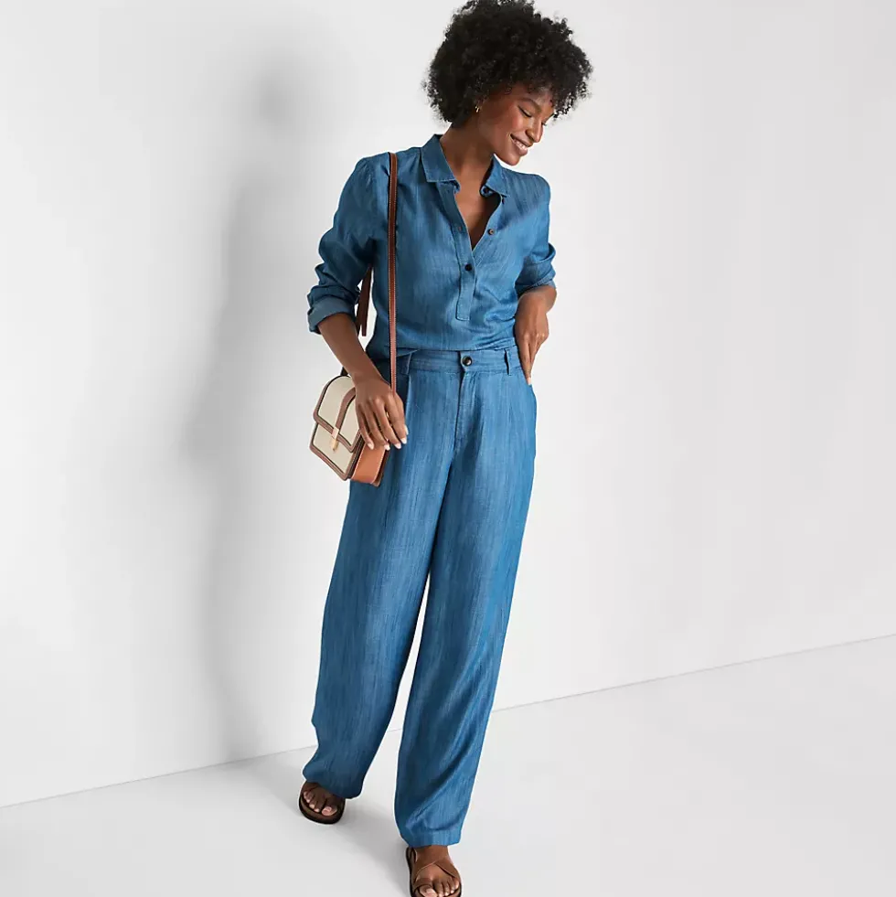 Women's High Rise TENCEL™ Fiber Pleated Wide Leg Pants