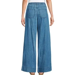 Women's High Rise Wide Leg Double Pleated Denim Trousers