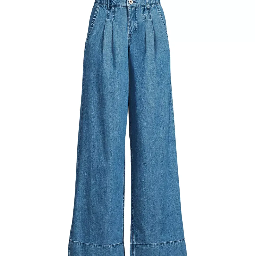 Women's High Rise Wide Leg Double Pleated Denim Trousers