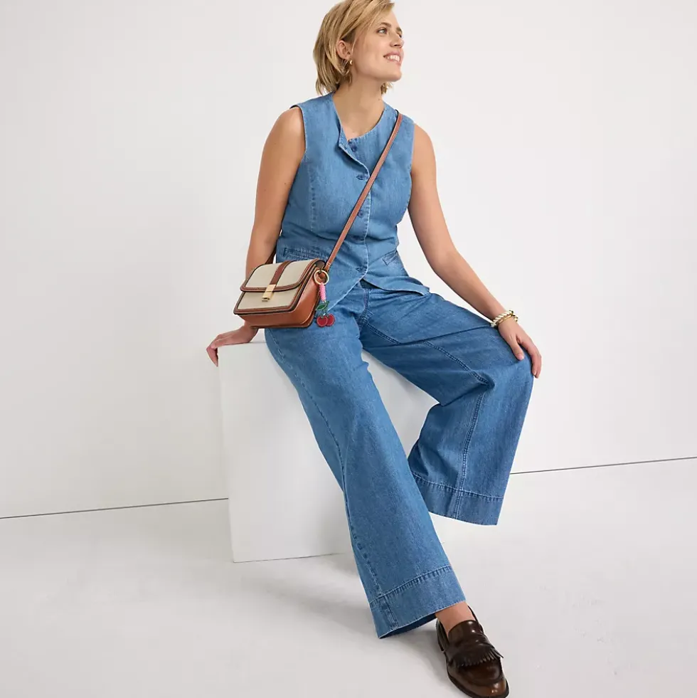 Women's High Rise Wide Leg Double Pleated Denim Trousers