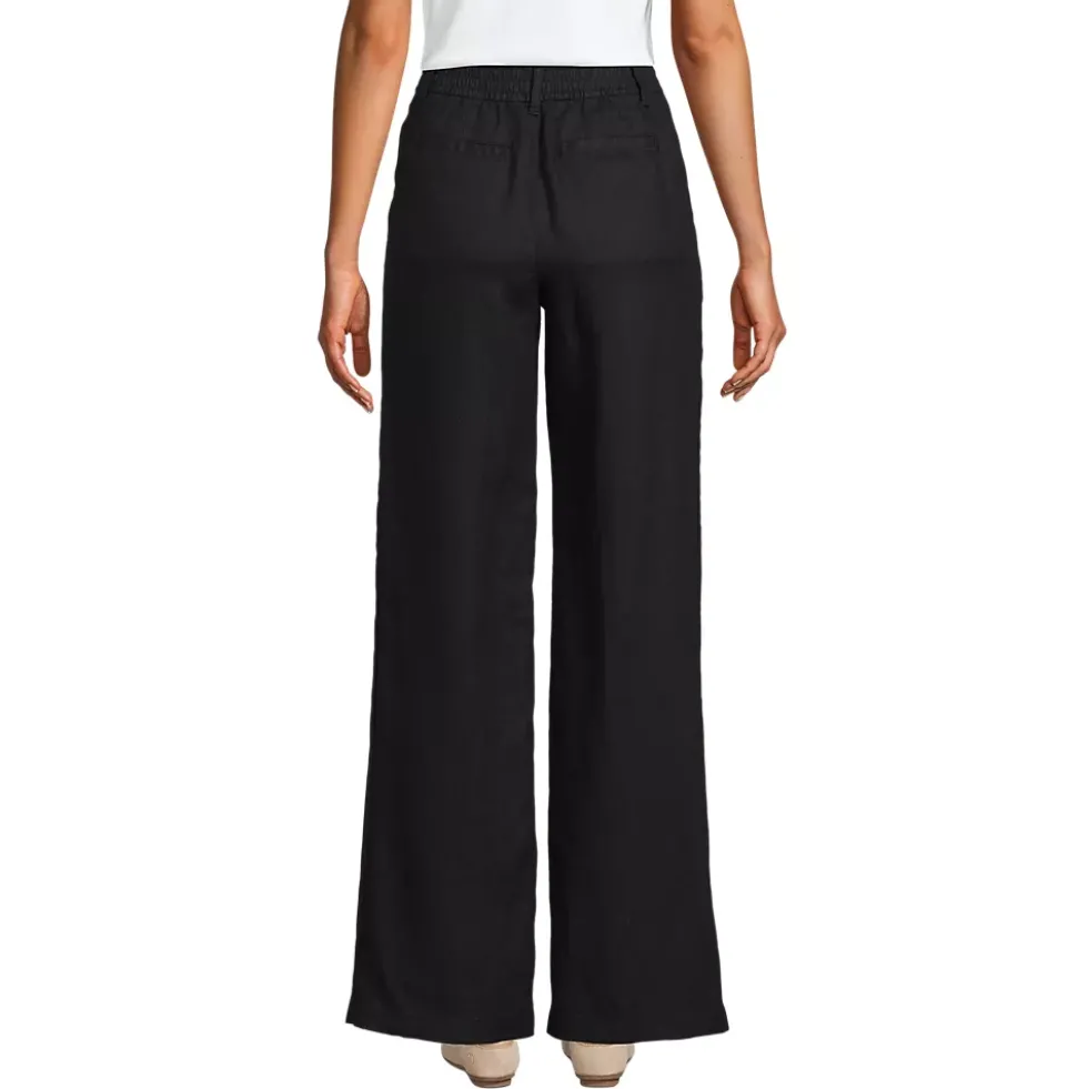 Women's High Rise Wide Leg Linen Pleated Pants