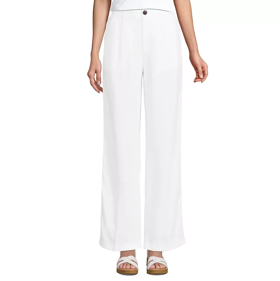 Women's High Rise Wide Leg Linen Pleated Pants