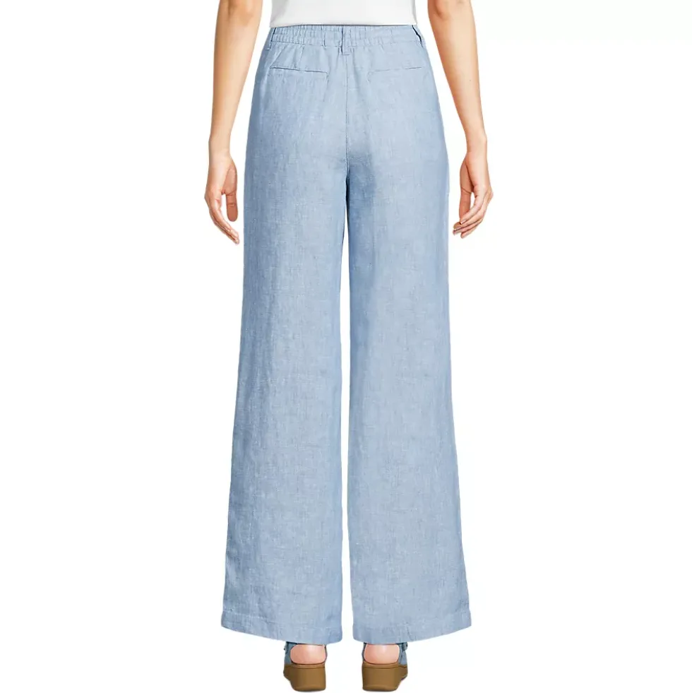 Women's High Rise Wide Leg Linen Pleated Pants
