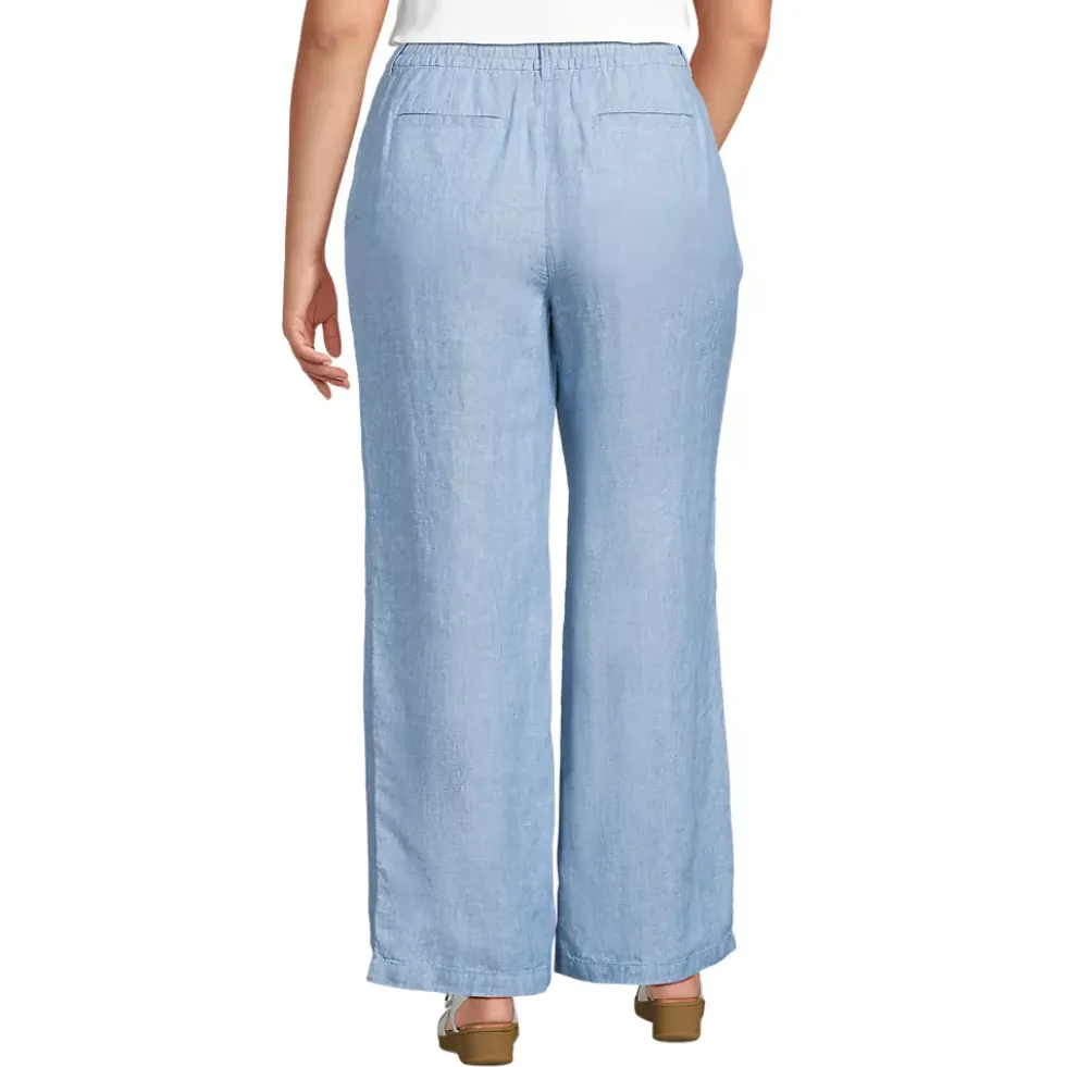 Women's High Rise Wide Leg Linen Pleated Pants