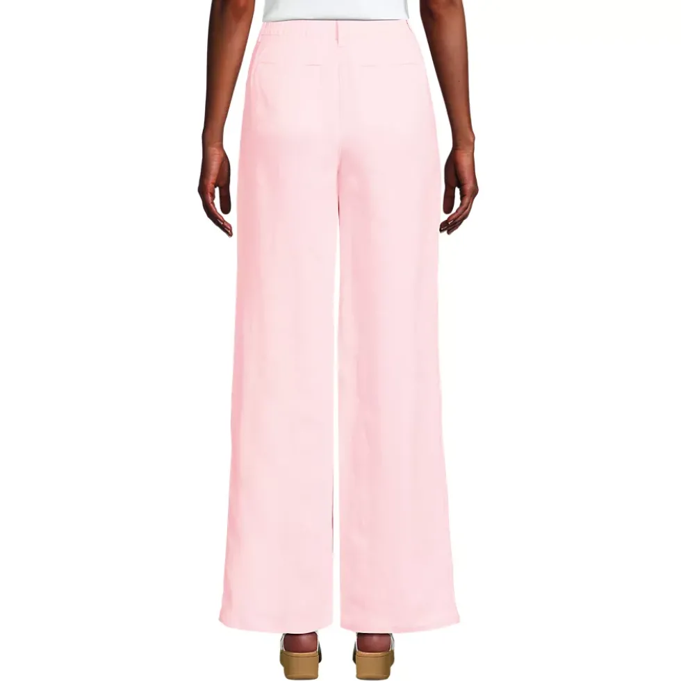 Women's High Rise Wide Leg Linen Pleated Pants