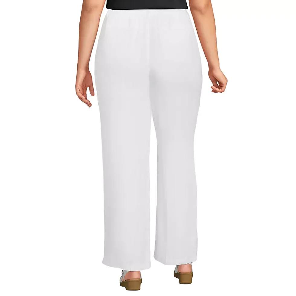 Women's High Rise Wide Leg Linen Pleated Pants