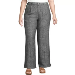 Women's High Rise Wide Leg Linen Pleated Pants