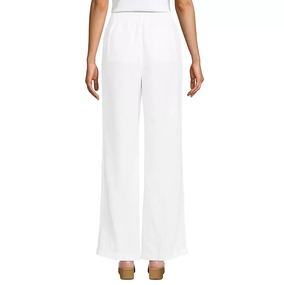 Women's High Rise Wide Leg Linen Pleated Pants