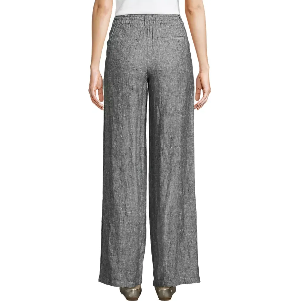 Women's High Rise Wide Leg Linen Pleated Pants