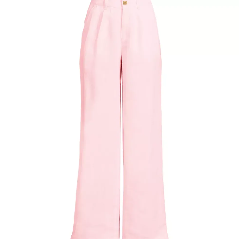 Women's High Rise Wide Leg Linen Pleated Pants