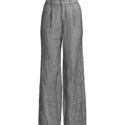 Women's High Rise Wide Leg Linen Pleated Pants