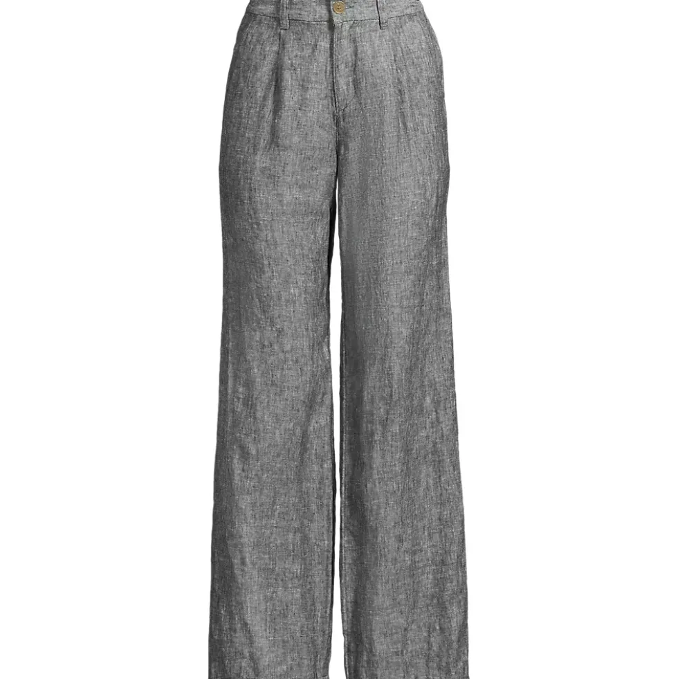 Women's High Rise Wide Leg Linen Pleated Pants