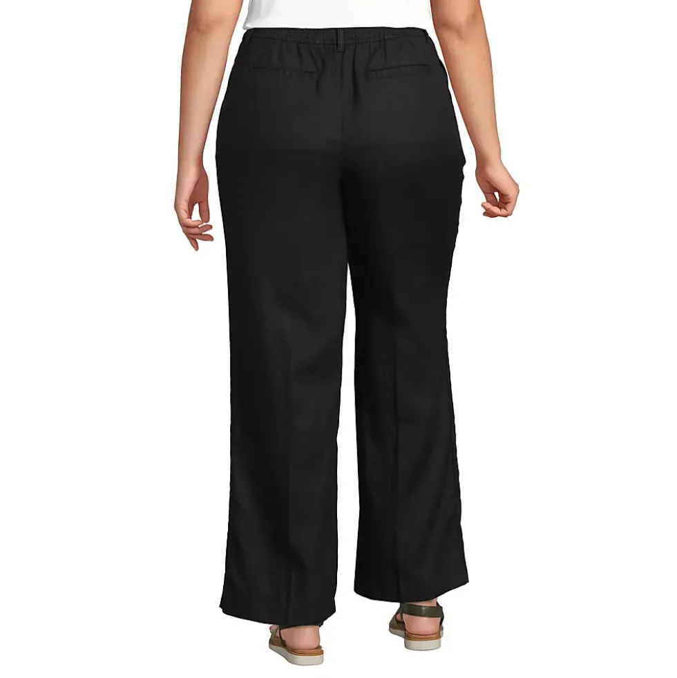 Women's High Rise Wide Leg Linen Pleated Pants