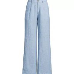 Women's High Rise Wide Leg Linen Pleated Pants
