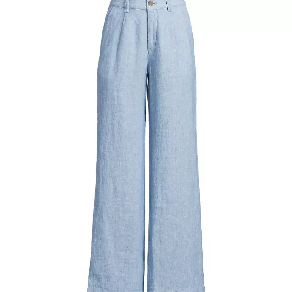 Women's High Rise Wide Leg Linen Pleated Pants