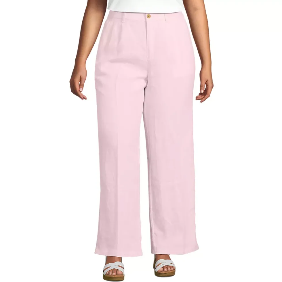 Women's High Rise Wide Leg Linen Pleated Pants