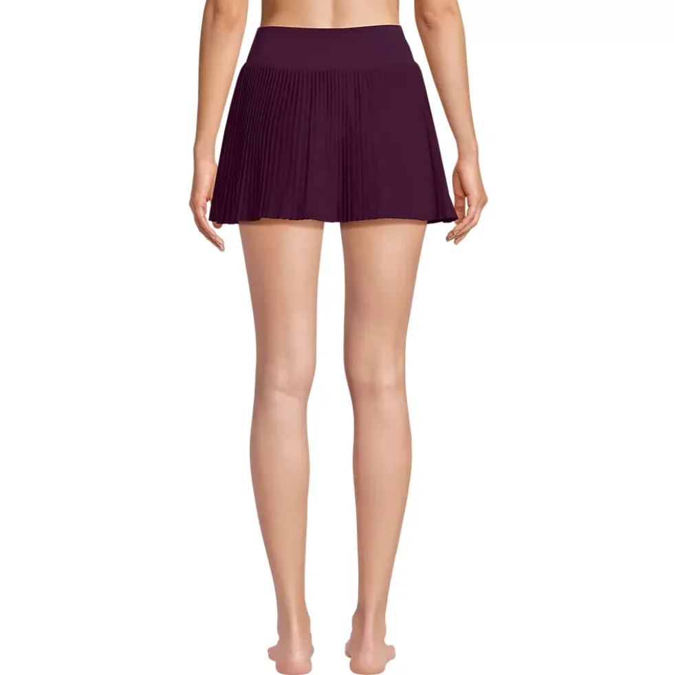Women's High Waisted Pleated Woven Swim Skort