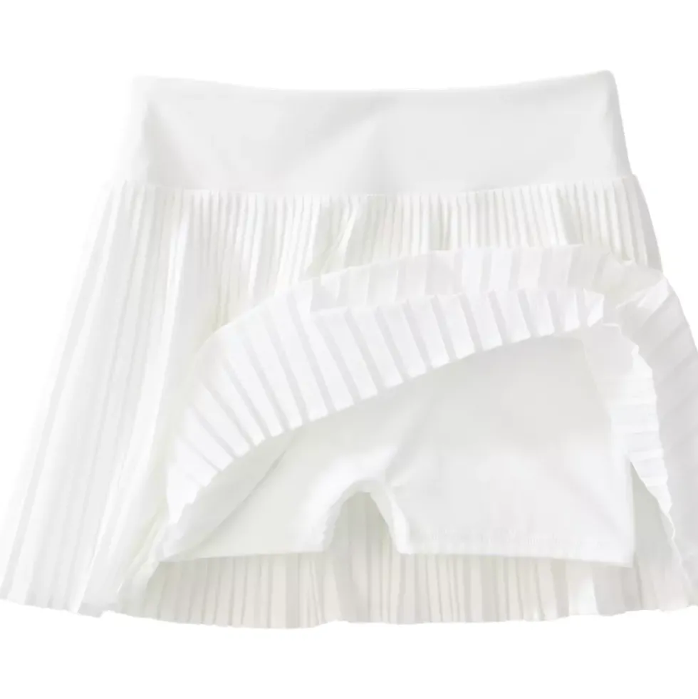 Women's High Waisted Pleated Woven Swim Skort