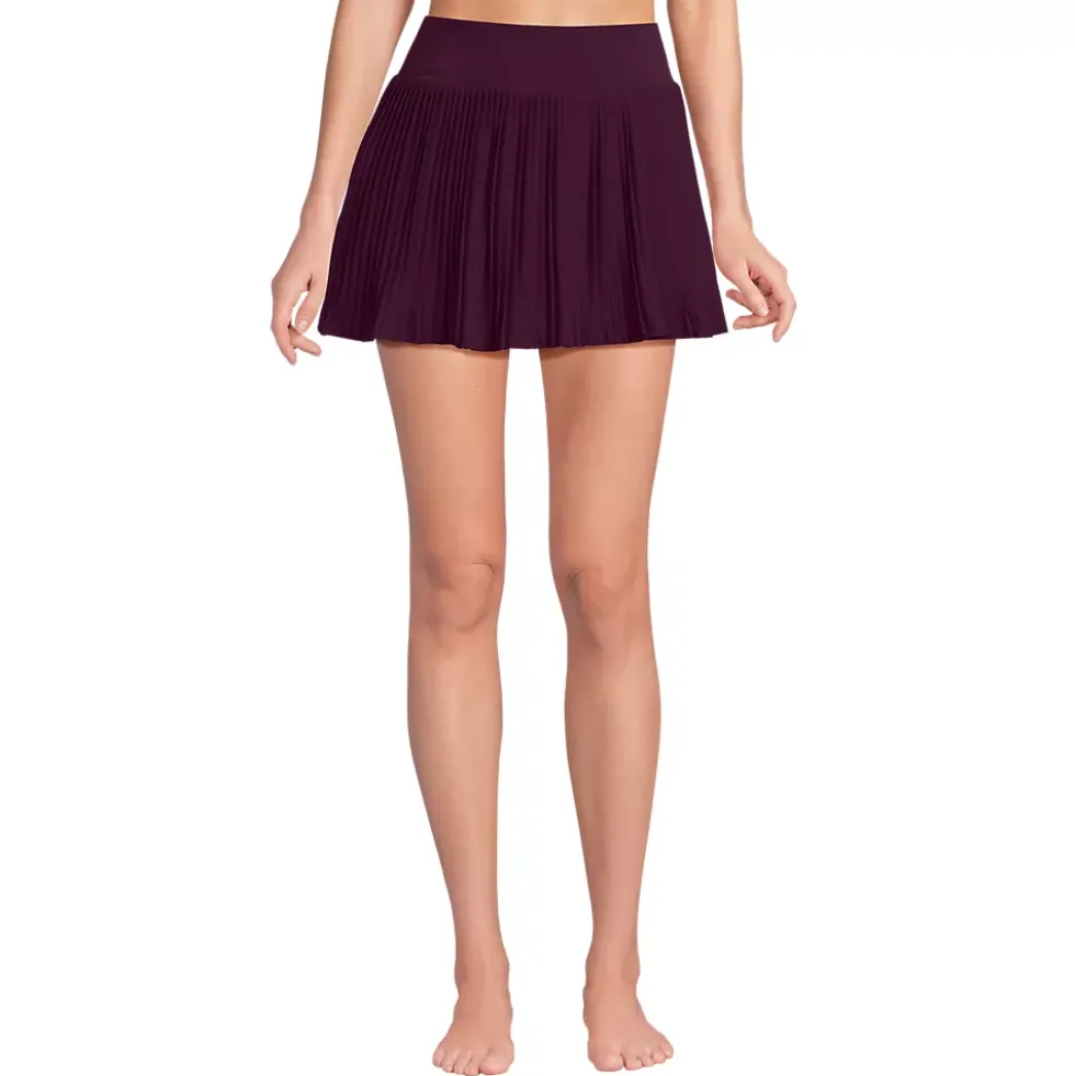 Women's High Waisted Pleated Woven Swim Skort
