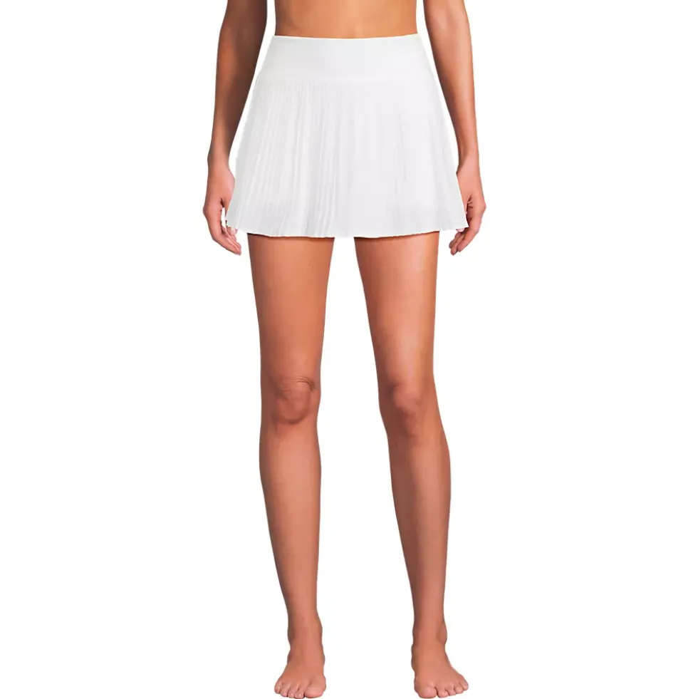 Women's High Waisted Pleated Woven Swim Skort