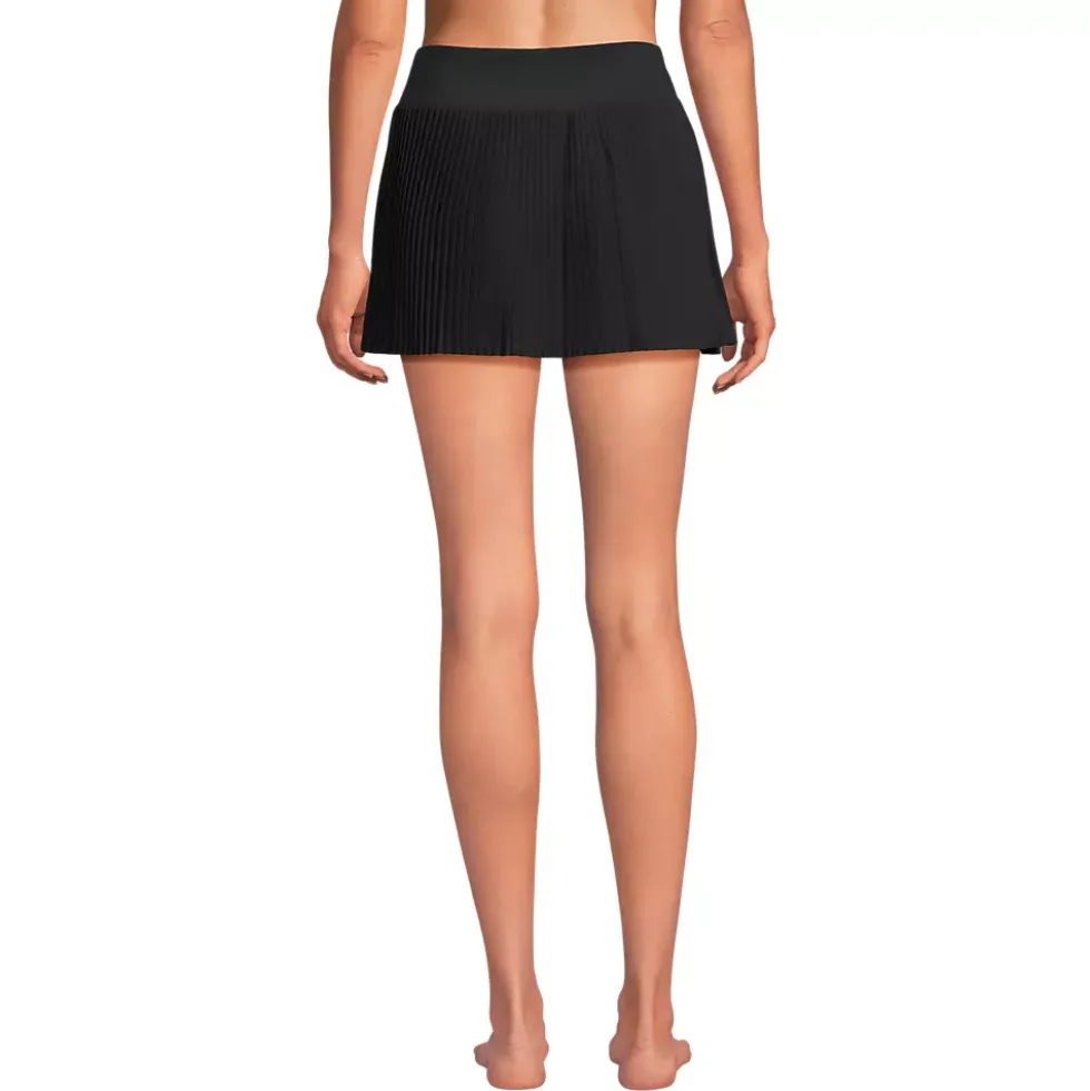 Women's High Waisted Pleated Woven Swim Skort