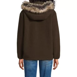 Women's Hooded Half Zip Faux Fur Sherpa Fleece Pullover